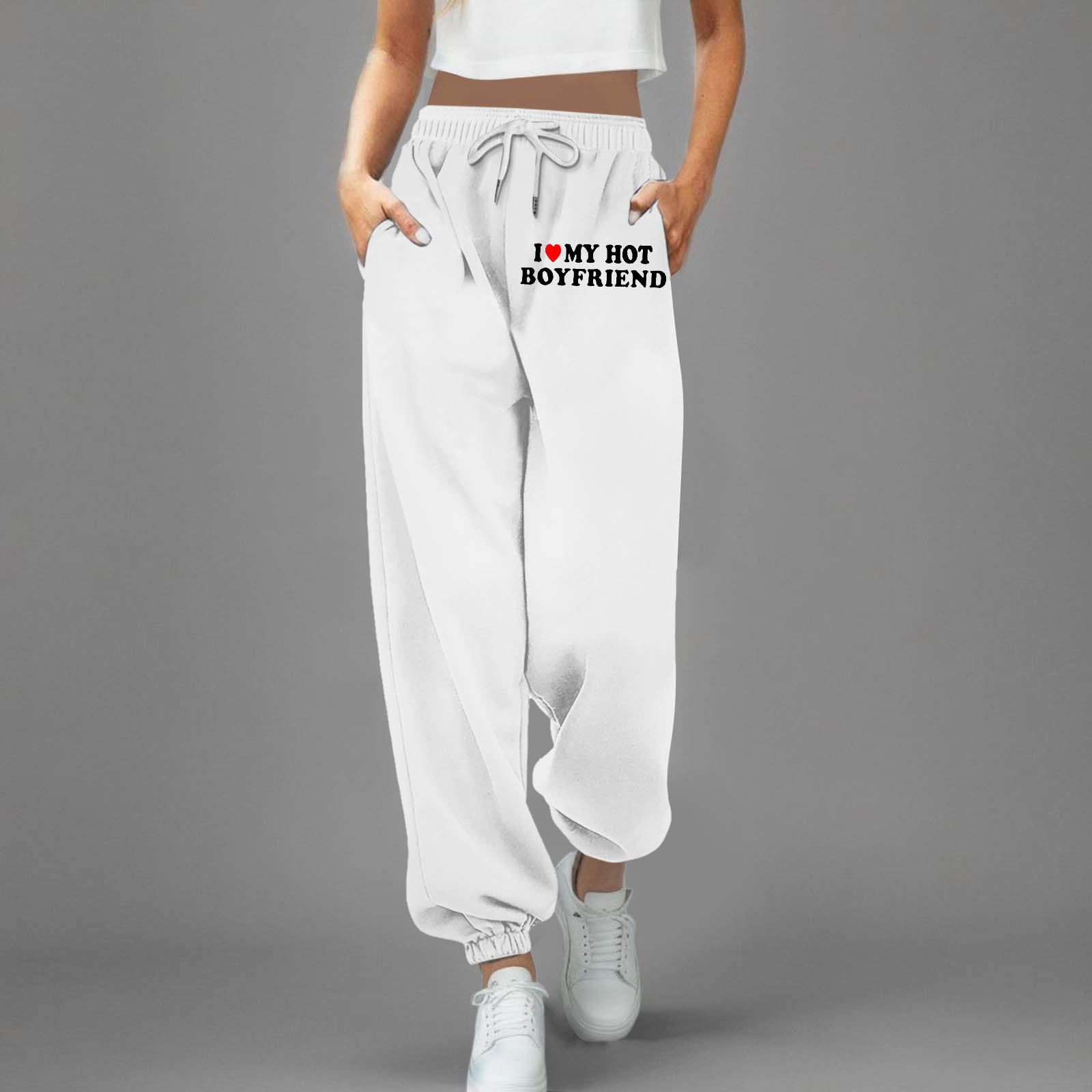 thumbnail image 2 of Pantalones de chándal anchos y rectos con forro polar para mujer - Pantalones de yoga de cintura alta con bolsillos para hacer ejercicio/uso informal (S-XXL), 2 of 4